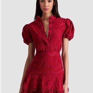 Alice + Olivia Red Puff Sleeve Mini Dress